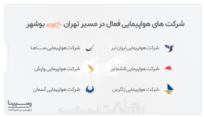 ایرلاین های فعال مسیر هوایی تهران بوشهر قیمت بلیط هواپیما تهران بوشهر چارتر